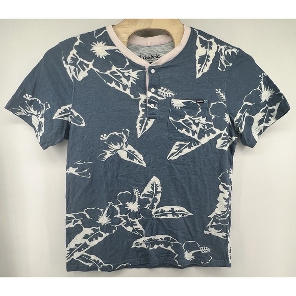 chubbies Other - Chubbies Mens XL Henley T Shirt Mid Blue White Floral Beach Preppy